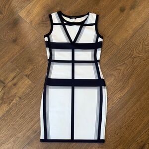 VENUS Black & White Grid Bodycon  Dress Womans Size- XS